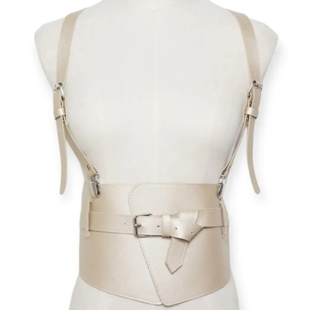 Gold Wide Corset Shoulder Suspender Body Harness Belt NEW